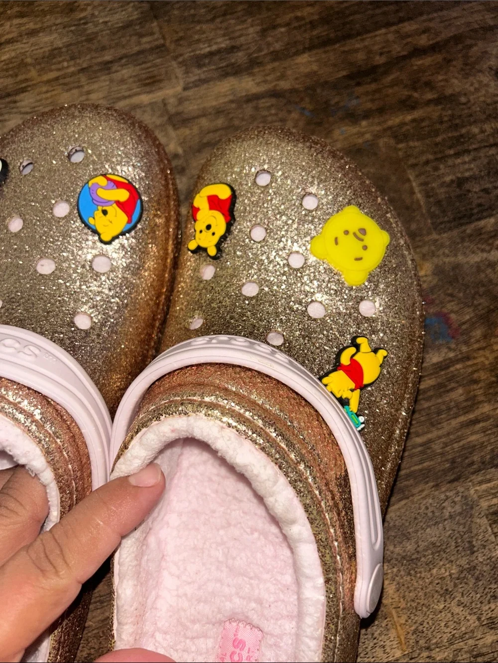 Children's Glitter Winnie the Pooh Lined One-Piece Clog - Pink/Gold